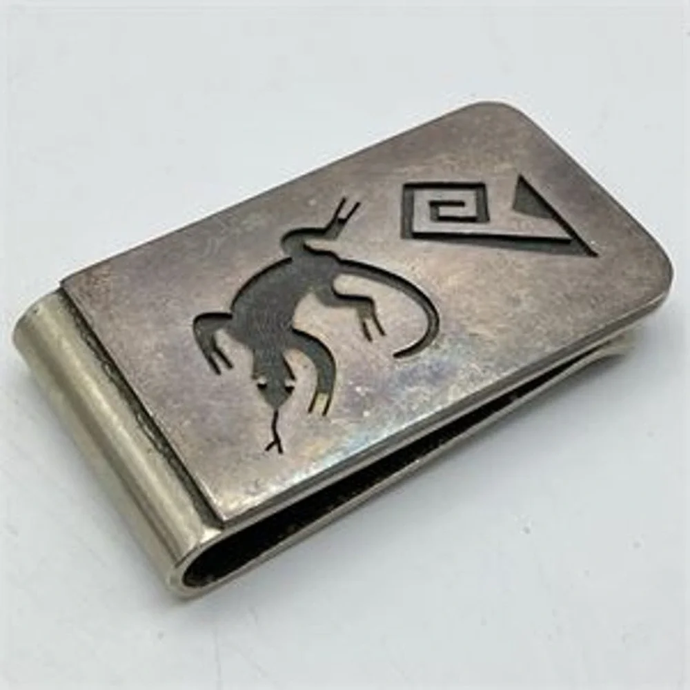 2 Navajo Sterling Silver Over Metal Money Clip Kokopelli Design Turquoise Coral